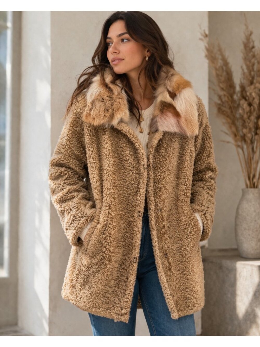 Caron Callahan Faux Fur Textured Jacket w Real Fox Fur Collar 6